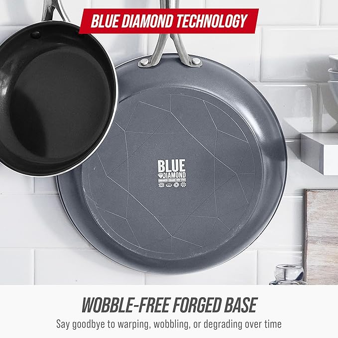 Blue Diamond 8" Nonstick Frying Pan Skillet, Ceramic Diamond Infused PFAS-Free, Dishwasher & Oven Safe, Stay Cool Handle, Durable Non Toxic Metal Utensil Safe, Egg & Omelet Pan, Gray - Image 6