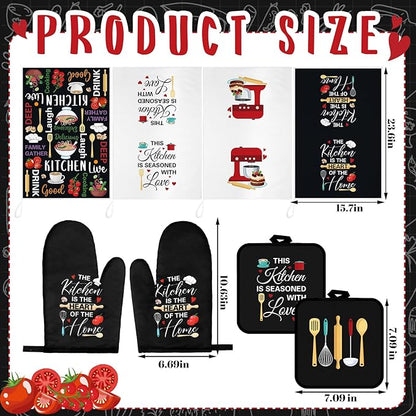 Leinuosen 8 Pcs Cuisine Kitchen Decor Accessories Set Farmhouse Towels Oven Mitts Pot Holders Dishcloths Set Kitchen Decorative Absorbent Gloves Potholders for Chef Baking Cooking - Image 3