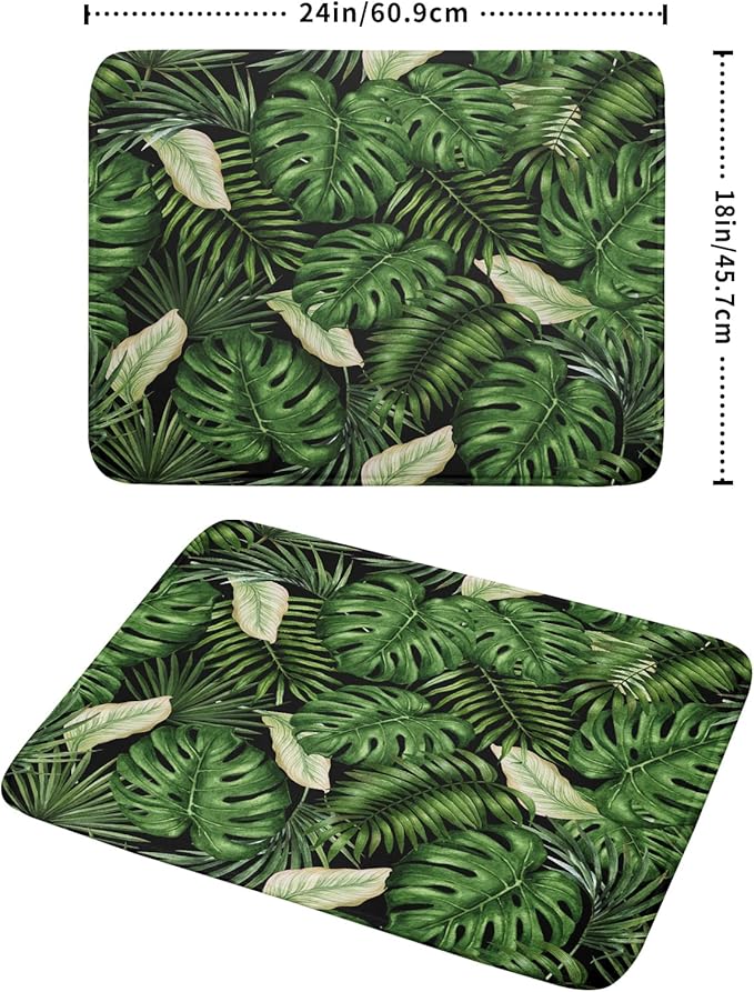 Giwawa Tropical Palm Leaf Dish Drying Mat for Kitchen Countertop, 18"x24" Summer Green Monstera Dish Drainer Mats, Hawaiian Banana Leaves Fast Dry Microfiber Large Dish Drying Pad Decoration