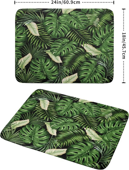 Giwawa Tropical Palm Leaf Dish Drying Mat for Kitchen Countertop, 18"x24" Summer Green Monstera Dish Drainer Mats, Hawaiian Banana Leaves Fast Dry Microfiber Large Dish Drying Pad Decoration