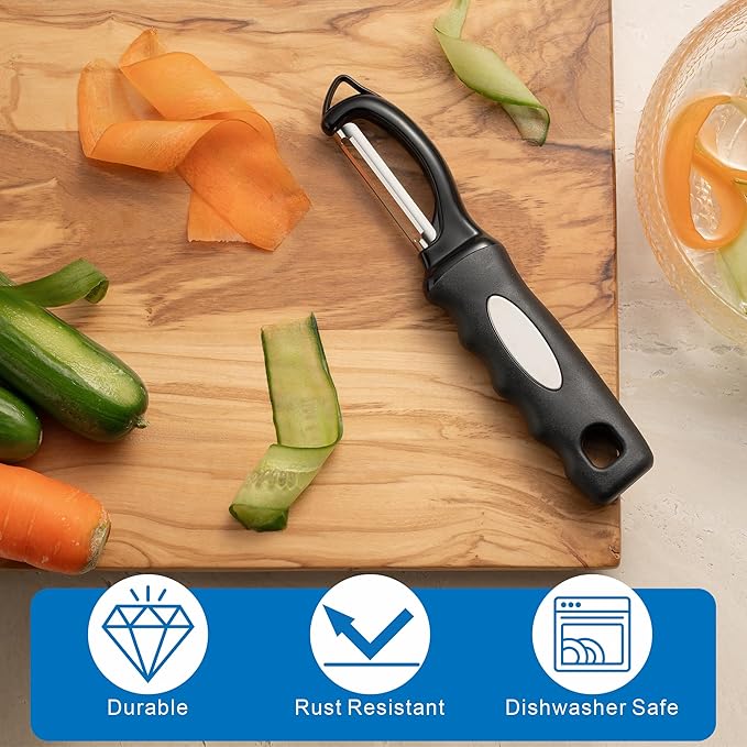 Premium Swivel Vegetable Peeler, Soft Grip Handle and Ultra Sharp Stainless Steel Blades - Perfect Kitchen Peeler For Veggie, Fruit, Potato, Carrot, Apple - Black
