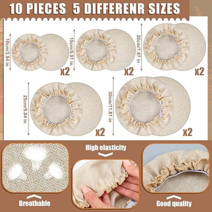 Patelai 10 Pcs Bowl Covers Reusable in 5 Size Stretch Cloth Fabric Elastic Food Storage Bowl Covers Bread Sourdough Lids for Proofing Food Fruits Leftover(Beige,Beige Style) - Image 6