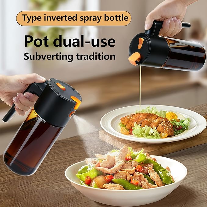 Olive Oil Spray Bottle Dispenser, 2-in-1 Glass Material Kitchen Cooking Oil Sprayer, 17 oz/500 ml Cooking Spray, Glass Spray Bottle with Tipper, Food Grade Spray for Kitchen, Salad, Frying, Barbecue - Image 4