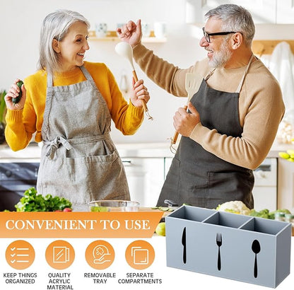 Suzile Acrylic Cutlery Storage Organizer Bin Silverware Caddy Countertop Knife Spoon and Fork Holder Kitchen 3 Section Tableware Storage Box for Cabinet Indoor Home Flatware Dining Room (Gray,M) - Image 5