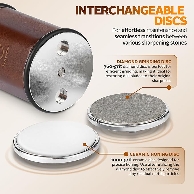 Tumbler Rolling Knife Sharpener Kit – Magnetic Manual System with 4 Angles & Walnut Base Diamond & Ceramic Discs | Kitchen Knife Sharpening Tool | Interchangeable, Easy & Safe Design - Image 5