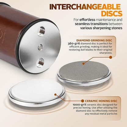 Tumbler Rolling Knife Sharpener Kit – Magnetic Manual System with 4 Angles & Walnut Base Diamond & Ceramic Discs | Kitchen Knife Sharpening Tool | Interchangeable, Easy & Safe Design - Image 5