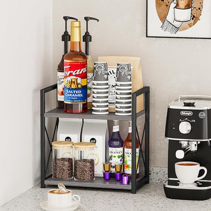Giikin Countertop Shelf Organizer, 2 Tier Coffee Organizer for Desktop, Grey Counter Shelf Spice Rack for Kitchen (Grey, M) - Image 5