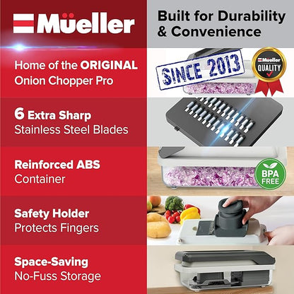 Mueller Vegetable Chopper Mandoline Slicer, Food Veggie Chopper, Cheese Grater, Onion Vegetable Cutter with Container, Dicer, Kitchen Gadgets & Essentials, White Sand/Grey - Image 2