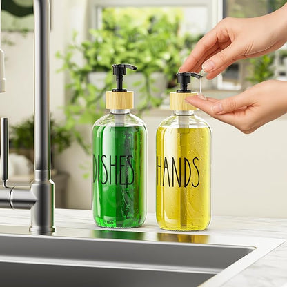 Cisily Dish Soap Dispenser Set with 2 Pack 16.9oz Clear Glass Bottle, Dish Soap Dispensers, Vintage Hand and Dish Soap Dispensers Set - Image 5