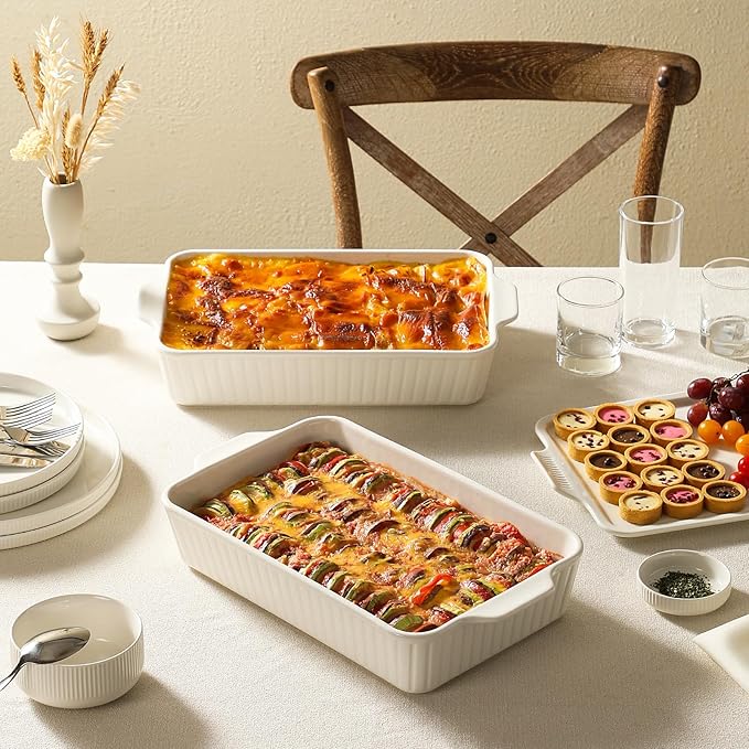Dizada Large Casserole Dish with Lid 5.2 Qt (9"x13") - Deep 2-in-1 Porcelain Baking Pan, Ceramic Bakeware for Lasagna, Roasts, Oven Freezer Microwave Safe - Image 2