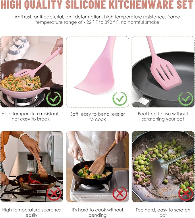 Kitchen Utensils Set-12 Pieces Silicone Cooking Utensils Set (Dishwasher Safe) 392°F Heat Resistant Spatula Set, Nonstick Cookware - Image 3
