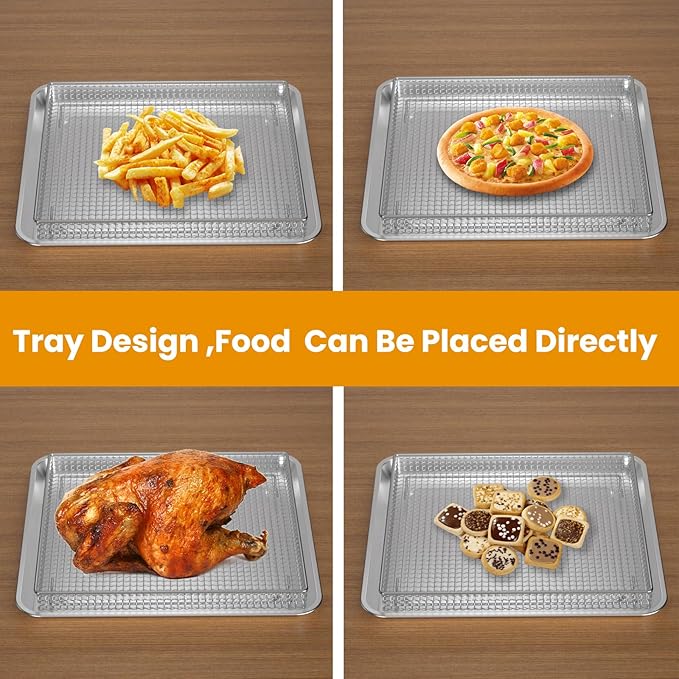 2Pcs Stainless Steel Oven Air Fryer Basket and Tray Replacement for Cuisinar TOA-060 and TOA-065 Toaster Oven Deep Fryer Parts & Accessorie, 12.4"x11" Baking Sheet Tray Pan for Cooking Bread Broiling