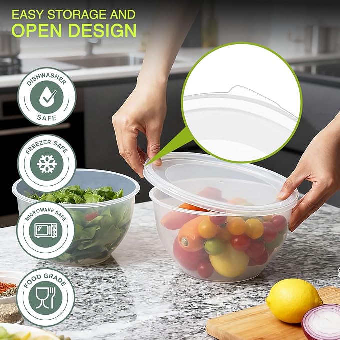 Greentainer Plastic Mixing Bowls with Lids Set for Kitchen, 5 Set Nesting Bowls for Mixing, Baking, Prepping, Cooking and Serving Food, Mixing Bowls Dishwasher, Microwave Safe - Image 6