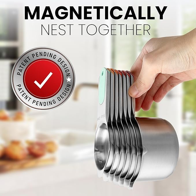 Spring Chef Magnetic Stainless Steel Measuring Cups, Patented, Kitchen Tools with Easy to Read Markings for Measuring Dry or Liquid Ingredients, Set of 7, Desert Sunset - Image 4