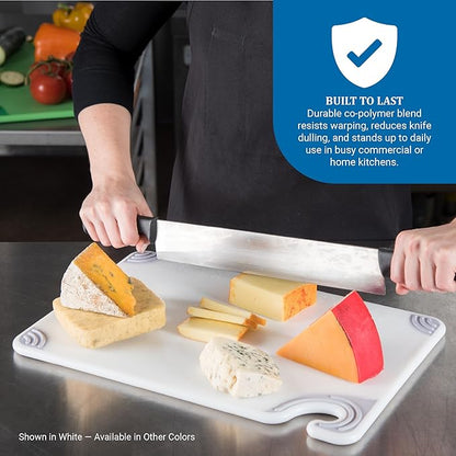 San Jamar Saf-T-Grip Plastic Cutting Board with Safety Hook, 12" x 18" x 0.5", Brown