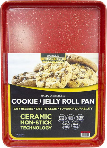 casaWare 3pc Ultimate Commercial Weight Cookie Sheet Set, Two 15 x 10-Inch Pans, One 13 x 9-Inch-Inch Pan (Red Granite) - Image 2