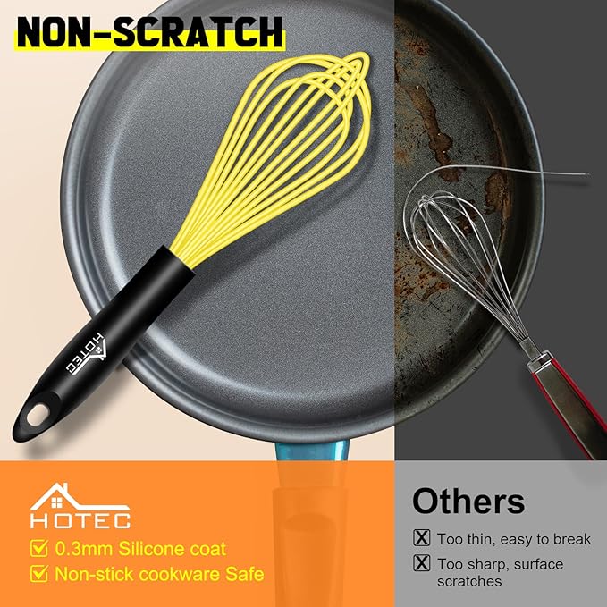 HOTEC 4 Pieces Silicone Whisks Set, Wire Balloon Whisks Egg Beater, Non-slip Handle Whisk for Non-stick Cookware Perfect for Cooking, Stirring, Beating and Blending (Multicolor) - Image 7