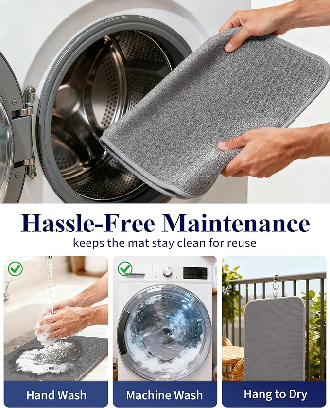 Kitsure Dish Drying Mat - 2-Pack Washable Microfiber Drying Mat for Kitchen Counter, 3-Layer Ultra Absorbent Pad with a Hanging Hook, 20" x 14", Dark Grey - Image 6