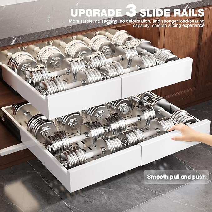Seinloes 2 Pack Pull Out Cabinet Organizer Expandable Width(15"-25") and Depth(17"-24"),Slide Out Drawers With Raising Pad for Framed Cabinets,No Drill Roll Out Shelves for kitchen,Bathroom,White - Image 8