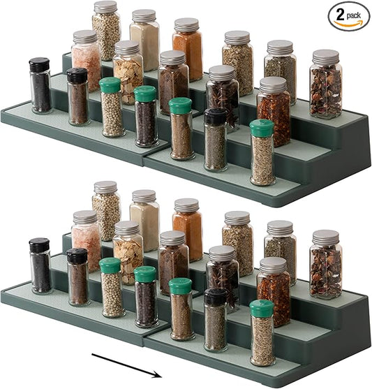 SIMPLEMADE 3-Tier Spice Rack Organizer - Versatile Storage Shelf for Kitchen, Bathroom, Bedroom & Office, Set of 2, Expandable Sage