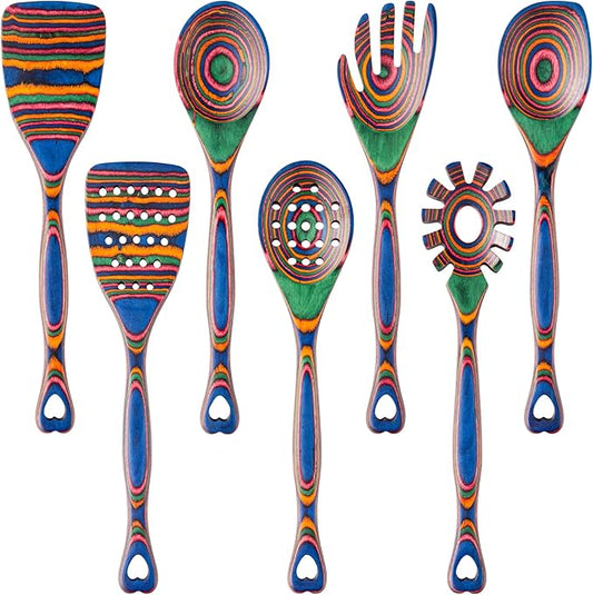 Gudamaye Pakkawood 7-Piece Wooden Cooking Utensils, Wooden Spoons for cooking, Pakkawood kitchen Utensils for Cooking, Non-Stick Spoon, Household Essentials, Heat-Resistant Spoons by Gudamaye-WoodenUtensilsSets