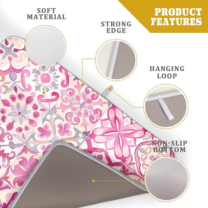 Pink Mexican Tiles Dish Drying Mat Absorbent Microfiber Dish Drying Pad for Kitchen Multi-use Large - Image 4