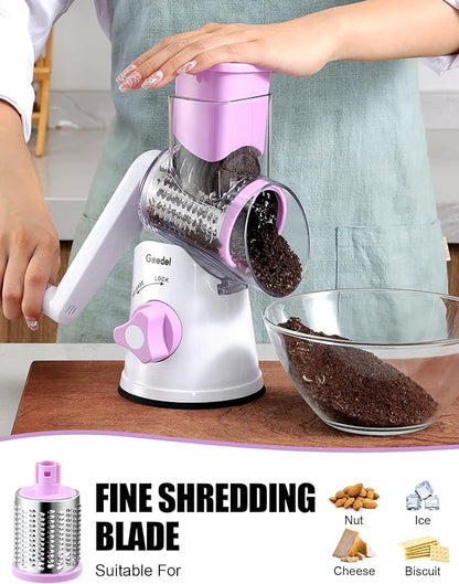 Geedel Rotary Cheese Grater, Kitchen Mandoline Vegetable Slicer with 3 Interchangeable Blades, Easy to Clean Rotary Grater Slicer for Fruit, Vegetables, Nuts - Image 5