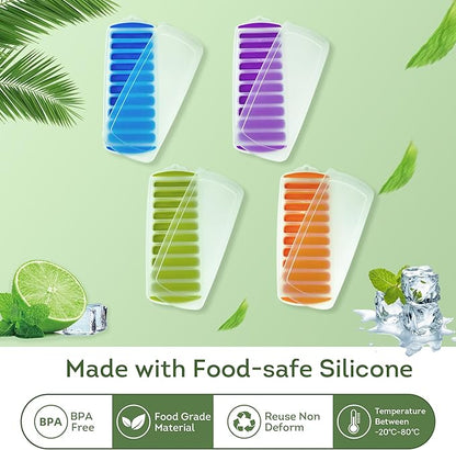 Lily's Home Silicone Ice Cube Tray with Lid Set of 4, BPA-Free, Ideal for Water Bottles & Sports Bottles, Flexible & Stackable Design for Quick Release, Ice Cube Trays for Freezer(11.81"*4.72"*0.95") - Image 3