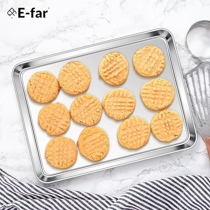 E-far Stainless Steel Baking Sheet, 12.4” x9.7” Baking Cookie Sheet Pan for Oven, Non-toxic Metal Toaster Oven Tray for Cake Cookie, Healthy & Rust Free, Mirror Finish & Dishwasher Safe, 1 Pack - Image 7
