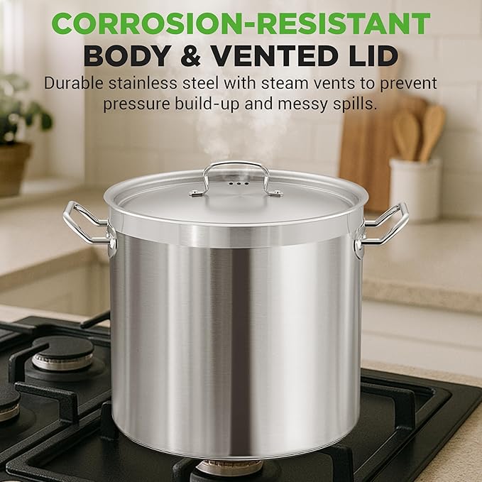 Nutrichef Stainless Steel Cookware Stockpot, 35 Quart Heavy Duty Induction Soup Pot With Stainless Steel Lid And Strong Riveted Handles, Even Heat Distribution, Compatible With Most Cooktops - Image 5