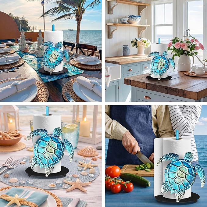 Sea Turtle Paper Towel Holder Green Metal Paper Towel Holder Large Decorative Tissue Stand Kitchen Decor Accessories for Home Party Bathroom Countertop Dining Table