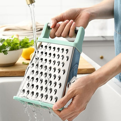 Spring Chef Professional Cheese Grater - Stainless Steel Box Grater for Kitchen, XL Size - Perfect 4 Sided Shredder for Parmesan Cheese, Vegetables, Ginger - Dishwasher Safe - Mint - Image 9