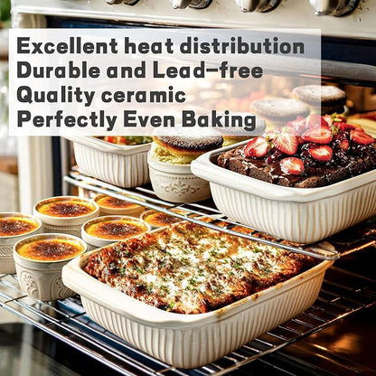 Artena Casserole Dishes For Oven, Ceramic Baking Dish, Large Lasagna Pan With Handles, Baking Pan Casserole Dish, Rectangular Bakeware Deep, White, Set Of 3 (5.1Qt/2.3Qt/1.1Qt) (Only Baking Dish) - Image 2
