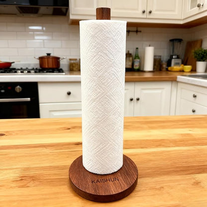 Kaishun Wooden Paper Towel Holder Countertop - Solid Ebony Paper Towel Dispenser Stand, Walnut