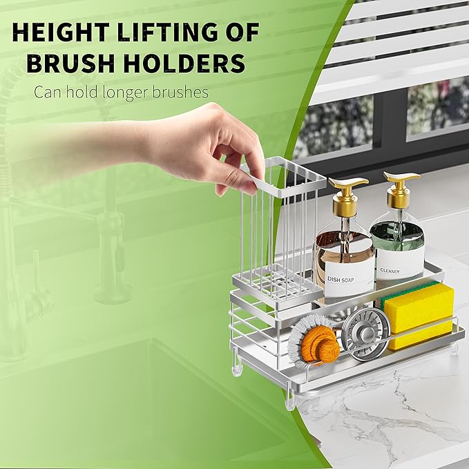 Cisily Stainless Steel Kitchen Sink Caddy Organizer, Sponge Holder for Sink Rustproof, Non-Slip Soap Dish Dispenser Brush Holder Storage, Home & Kitchen Essentials Accessories - Image 4