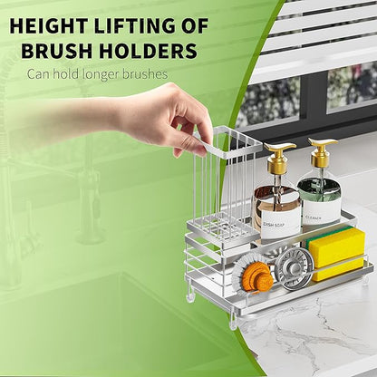Cisily Stainless Steel Kitchen Sink Caddy Organizer, Sponge Holder for Sink Rustproof, Non-Slip Soap Dish Dispenser Brush Holder Storage, Home & Kitchen Essentials Accessories - Image 4