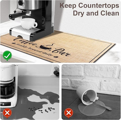 CooRug Absorbent Coffee Mat, Fashion Dish Drying Mat for Kitchen Counter Coffee Bar Accessories Espresso Machine Dish Rack 17" x 32" Beige - Image 4