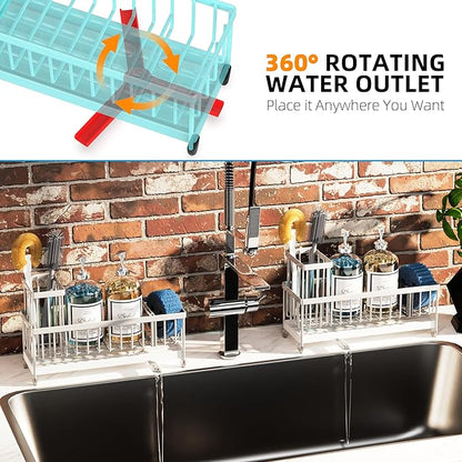 Moforoco Extra Large Kitchen Sink Caddy, Rustproof Sponge Holder with High Brush Holder, Stainless Steel White Kitchen Caddy Sink Countertop Organizer, Sponge Caddy for Kitchen Sink - Image 6