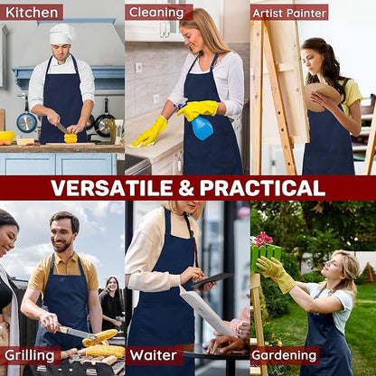 2 Pcs Plus Size Chef Apron, Unisex Professional Apron with 2 Pockets for Cooking, Work, Baking (Larger Size)