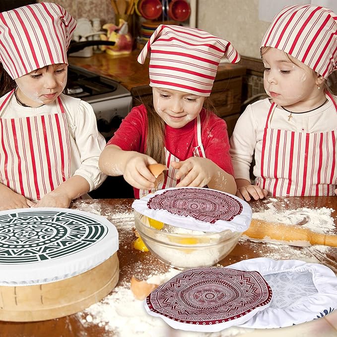 Patelai 10 Pcs Bowl Covers Reusable in 5 Size Stretch Cloth Fabric Elastic Food Storage Bowl Covers Bread Sourdough Lids for Proofing Food Fruits Leftover(Red, Green, Blue,Rustic Style) - Image 6