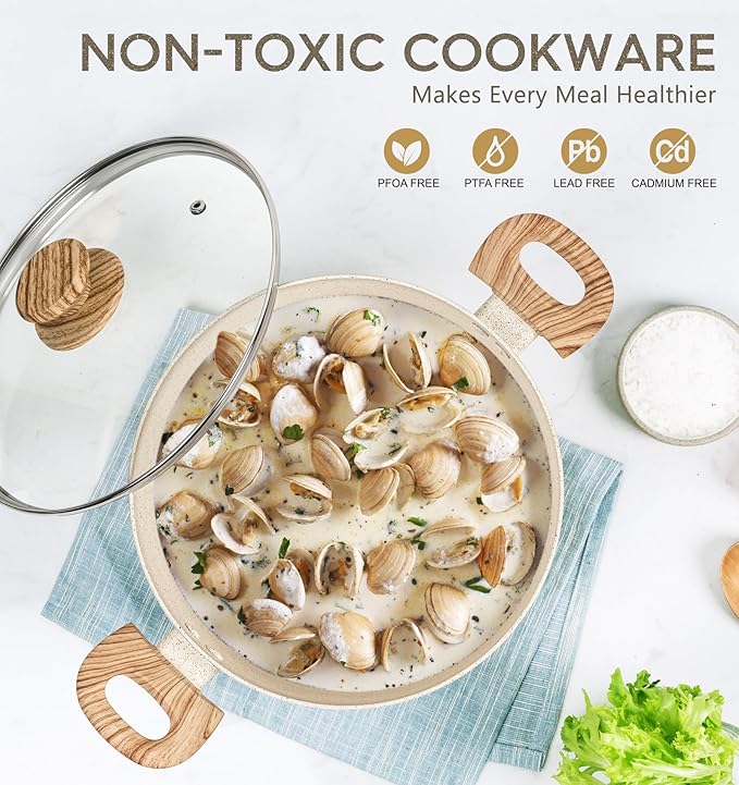 MICHELANGELO 5 Quart Stock Pot with Lid, Nonstick Soup Pot with Lid, Induction Cooking Pot White Granite, Non Stick Pot with Stay-cool Handle, 5 Quart Nonstick Pot for Cooking - Image 2
