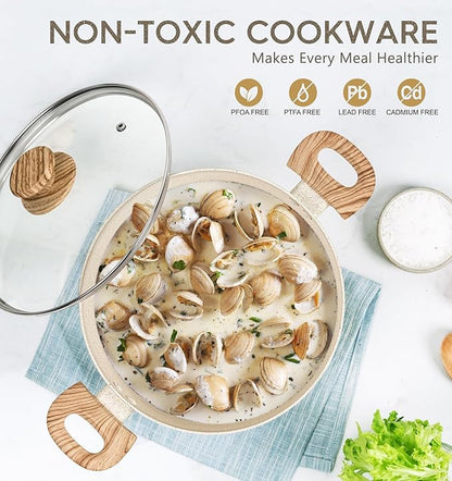 MICHELANGELO 5 Quart Stock Pot with Lid, Nonstick Soup Pot with Lid, Induction Cooking Pot White Granite, Non Stick Pot with Stay-cool Handle, 5 Quart Nonstick Pot for Cooking - Image 2