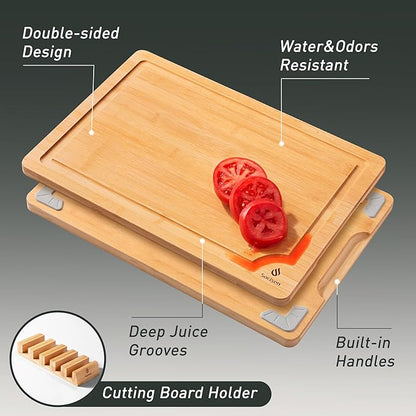 5 Packs Bamboo Cutting Board Set with Non Slip Feet Holder and Over Sink Nice Solid Thick Wood Juice Groove Chopping Board Small Big Xl XXl xlarge Oversized Kitchen Counter Organic Vegetable Meat Kit - Image 4