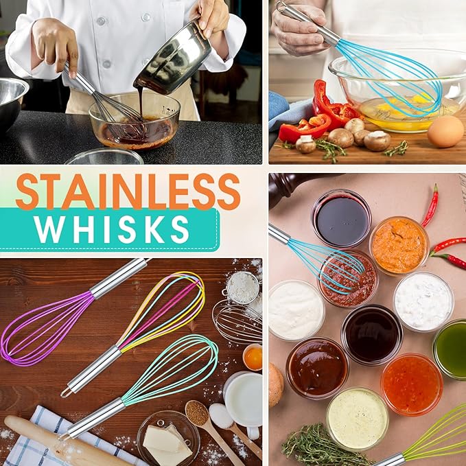 Domensi 24 Pcs 10 Inch Whisks Bulk for Cooking Silicone Whisks Non Scratch Stainless Steel Egg Beater Colorful Coated Metal Heat Resistant Egg Beaters for Valentines Day Party Favor Gift Supplies - Image 6