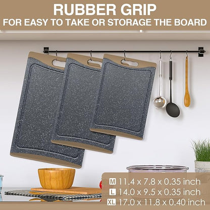 Extra Large Cutting Boards, Plastic Cutting Boards for Kitchen (Set of 3) Cutting Board Set Dishwasher Chopping Board with Juice Grooves Easy-Grip Handles, Brown, Empune - Image 4