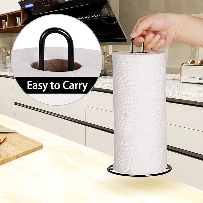 Paper Towel Holder Countertop, OBODING, Kitchen Paper Towel Stand Holder for Kitchen Organization and Storage, Paper Towel Holders for Standard and Large Size Rolls (Black) - Image 2