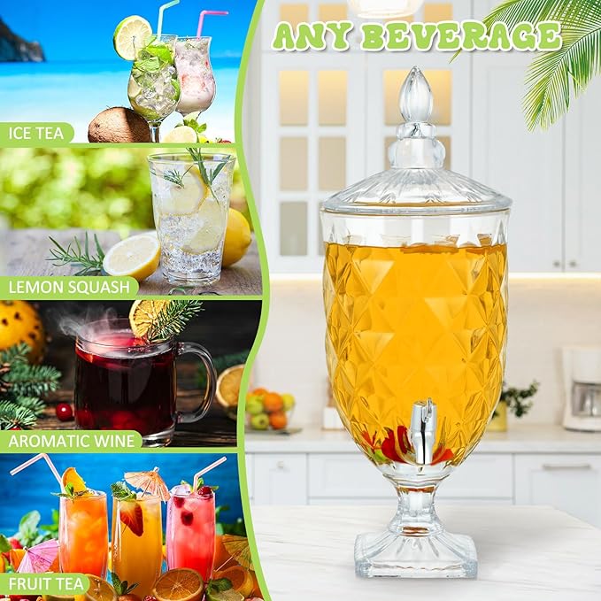 Bokon 2 Pieces Drink Dispensers for Parties Crystal Iced Beverage Dispenser with Stand and Spigot, Glass Liquid Containers Wide Mouth Beverage Server for Juice Tea Wedding(Delicate) - Image 4
