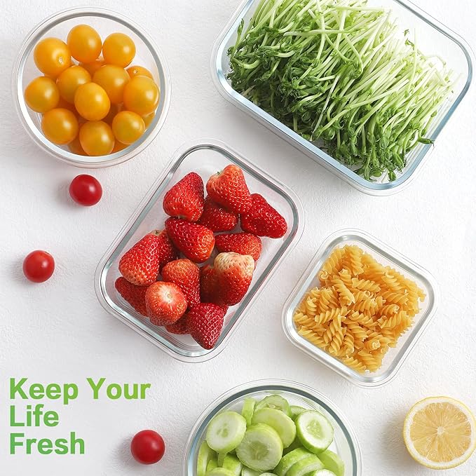 HOMBERKING Glass Food Storage Containers with Lids, [18 Piece] Glass Meal Prep Containers, Airtight Lunch Bento Boxes, BPA-Free & Leak Proof (9 lids & 9 Containers) - Pink - Image 6