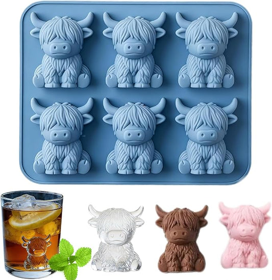 Mini Highland Cow Ice Cube Mold,Funny 3D Highland Cow Ice Cube Tray,Cute Animal Silicone Molds for Whiskey,Cocktails, Beer & Drinks, Novelty Cow Easter Molds Perfect Gifts for Friends(6-Cavity)
