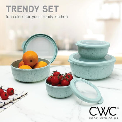 COOK WITH COLOR Prep Bowls with Lids- Wide and Deep Nesting Plastic Small Mixing Bowl Set with Lids, 8 Piece Set - Wide Bowls, Speckled Mint - Image 2